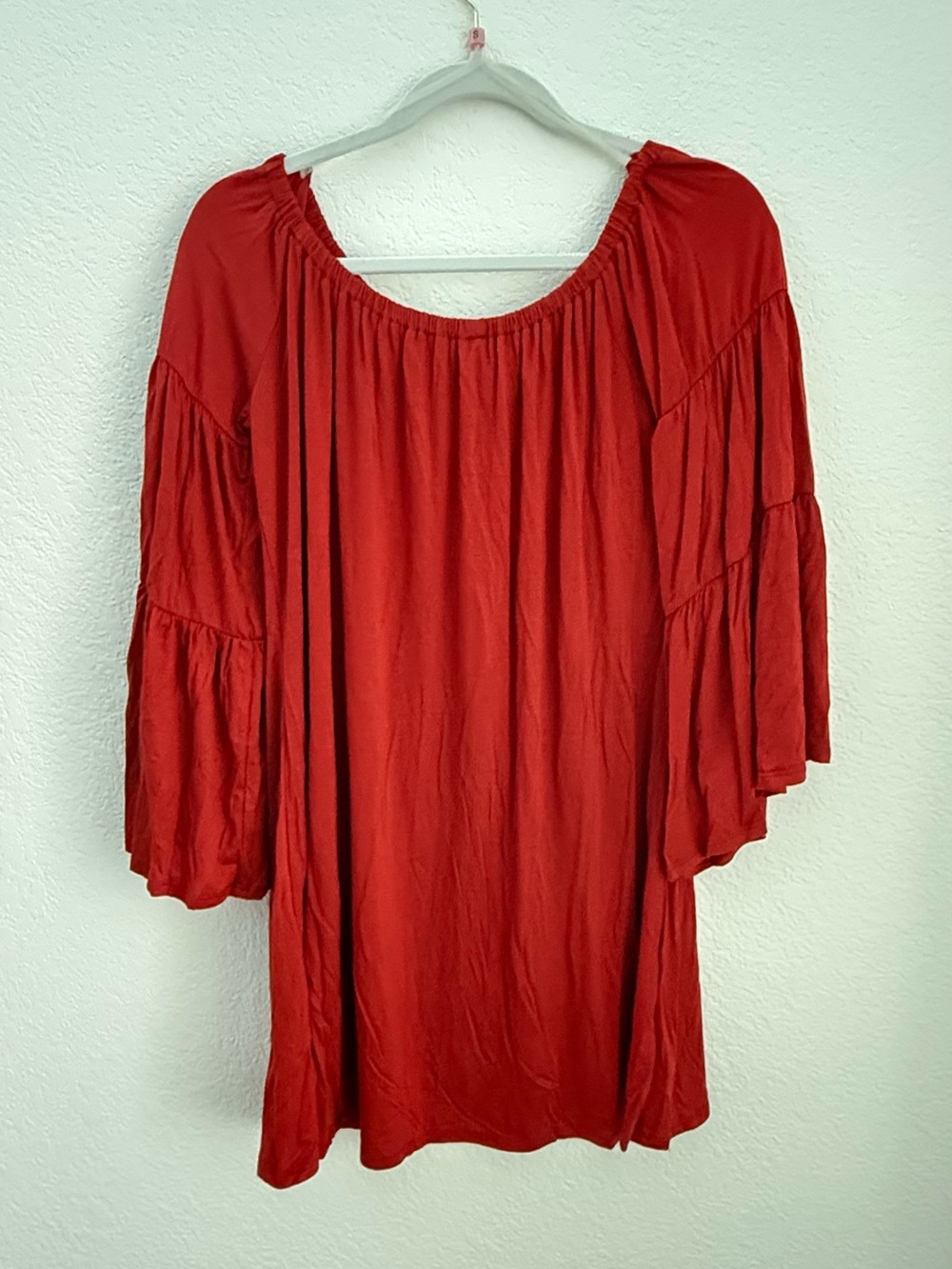 Women’s Red Peasant Dress- Tiered Sleeve Off Shoulder Dress